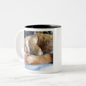 Faule schläfrige Ingwer-Katze Zweifarbige Tasse (Vorderseite Links)