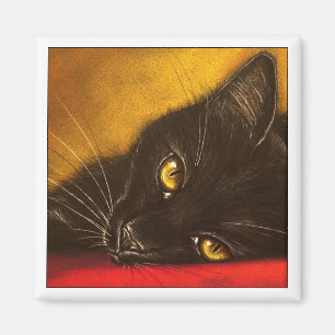 Faule schwarze Katze - Magnet