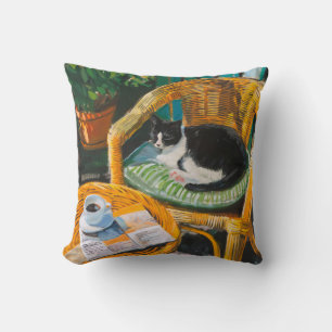 Fauler Sonntagmorgen   Gemütliche Katze und Kaffee Kissen