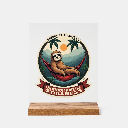 Faules Faultier Humor-Shirt Selektiver Aufwand Vin Acrylschild (Vorderseite)