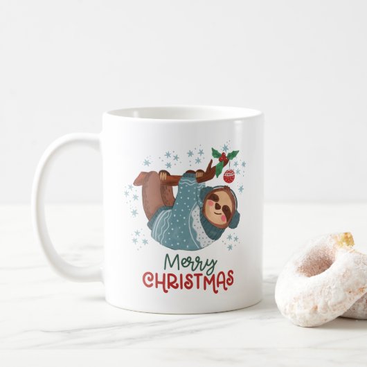 Faules Faultier Weihnachten Kaffeetasse (Mit Donut)