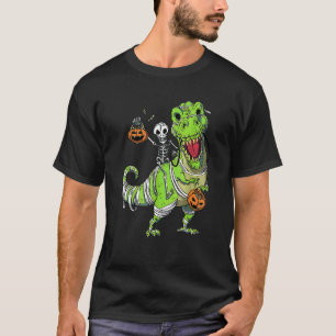 Faules Halloween-Kostüm: Skelett reitet auf Dinosa T-Shirt