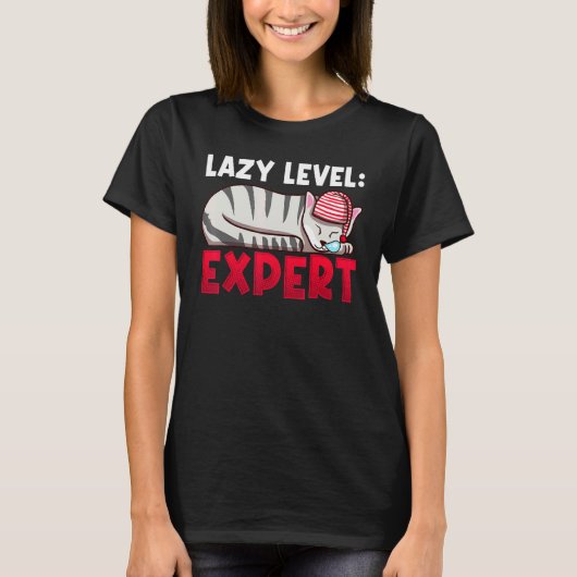 Faules Level Experte Süße Katze T-Shirt (Vorderseite)
