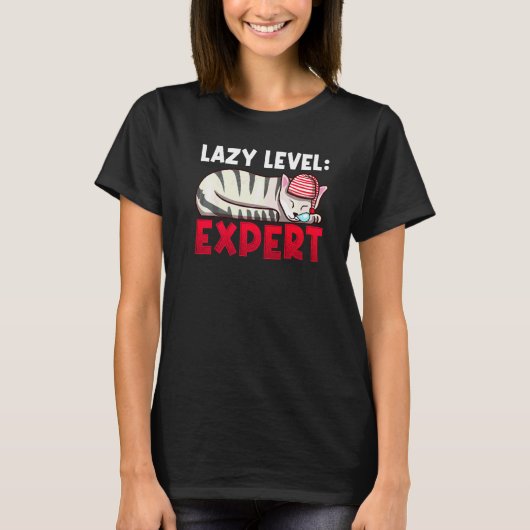 Faules Level Experte Süße Katze T-Shirt (Vorderseite)