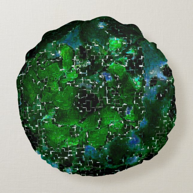 Faules Mosaik der Wasser-Pflanze Lagune Nachtleben Rundes Kissen (Rückseite)