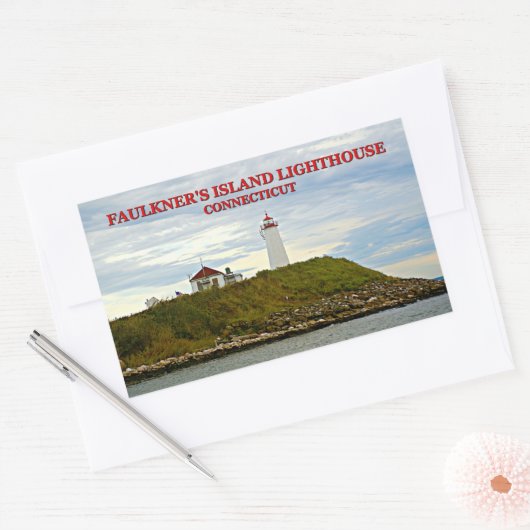 Faulkners Island Lighthouse, Connecticut Rechteckiger Aufkleber (Umschlag)