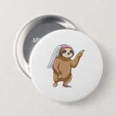Faultier als Braut mit Schleier Button (Vorne & Hinten)