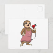 Faultier als Friseur mit Haartrockner Postkarte (Vorne/Hinten)