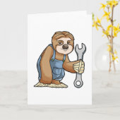 Faultier als Handwerker mit Schraubenschlüssel Karte (Gelbe Blume)