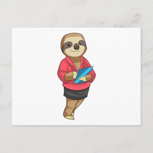 Faultier als Sekretär mit Notizblock Postkarte (Vorderseite)