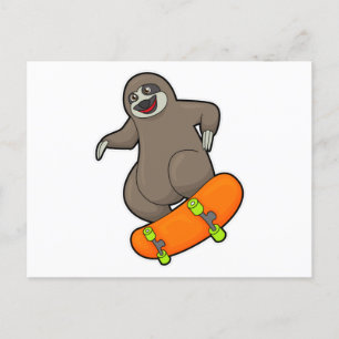 Faultier als Skater mit Skateboard Postkarte