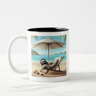 Faultier am Strand Lustiger Kaffeebecher Zweifarbige Tasse