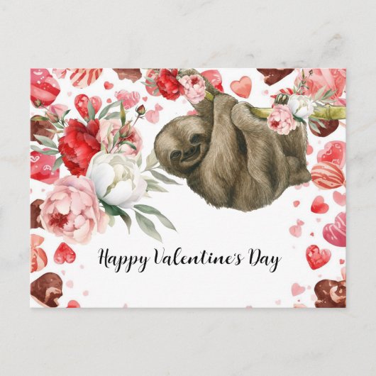 Faultier am Valentinstag Feiertagspostkarte (Vorderseite)