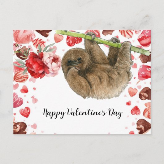 Faultier am Valentinstag  Feiertagspostkarte (Vorderseite)