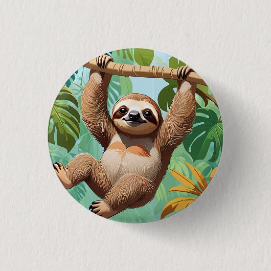 Faultier auf einem Baum Button (Vorderseite)
