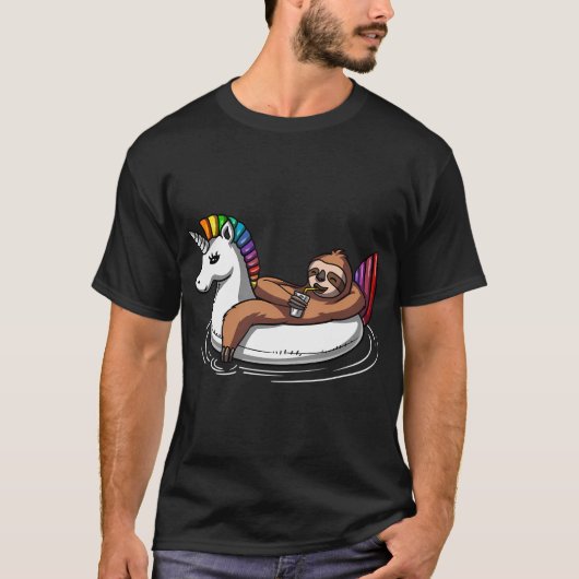 Faultier auf einem Einhorn-Float reitend T-Shirt (Vorderseite)