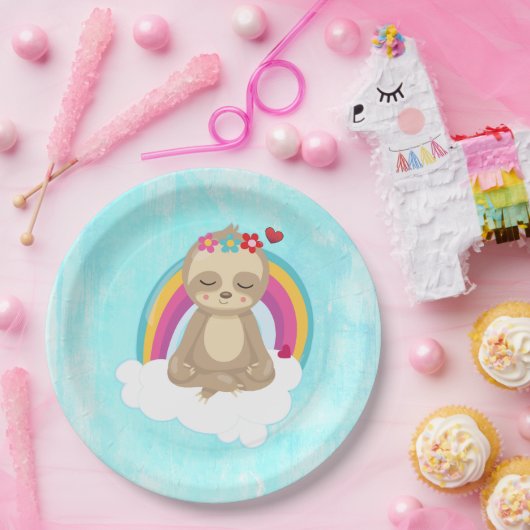 Faultier auf einer Regenbogenwolke Pappteller (Party)