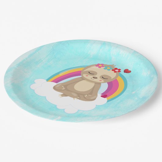 Faultier auf einer Regenbogenwolke Pappteller (Schrägansicht)