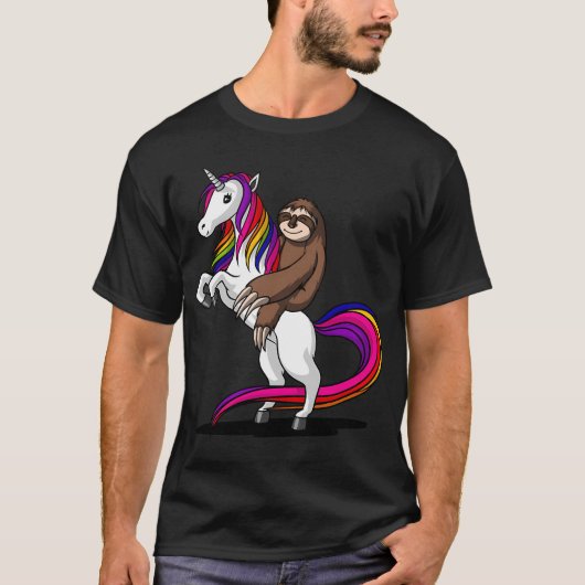 Faultier auf Einhorn reitend T-Shirt (Vorderseite)