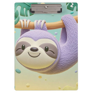 Faultier aus Cartoon hängt an einem Baumzweig Klemmbrett