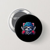 Faultier beim Eishockey bereit, ein lustiges Grafi Button (Vorne & Hinten)