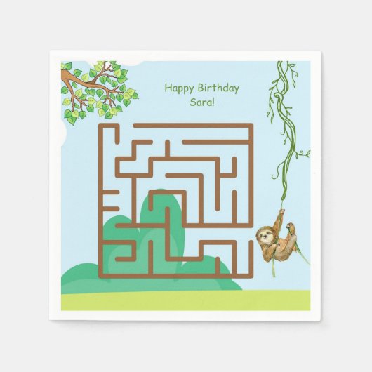 Faultier, Blätter Rätsel Geburtstagszeitung Servie Serviette (Vorderseite)