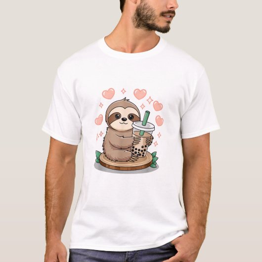 Faultier Boba-Tee Bubble Tea T-Shirt (Vorderseite)