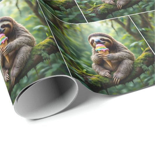 Faultier Eis a Rainbow Ice Creme Cone Geschenkpapier (Rolleneckpunkt)