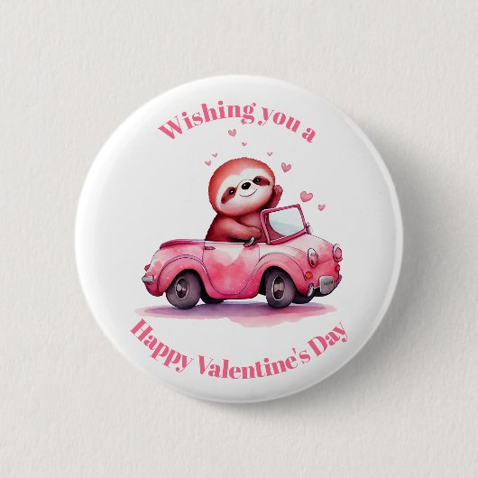 Faultier fährt ein rosa Cabrio am Valentinstag Button (Vorderseite)