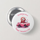 Faultier fährt ein rosa Cabrio am Valentinstag Button (Vorne & Hinten)