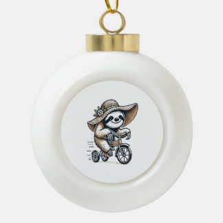 Faultier fährt Fahrrad Keramik Kugel-Ornament