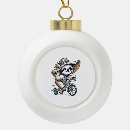 Faultier fährt Fahrrad Keramik Kugel-Ornament (Vorderseite)