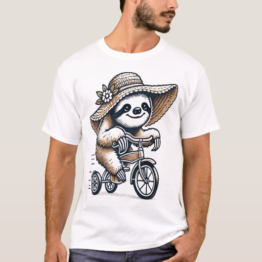 Faultier fährt Fahrrad T-Shirt (Vorderseite)