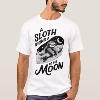 Faultier fährt mit einer Rakete zum Mond T-Shirt