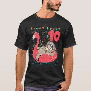 Faultier Flamingo Geburtstag 10 Jahre alt Großarti T-Shirt
