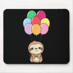 Faultier fliegt mit farbenfrohen Ballons Kawaii Fa Mousepad