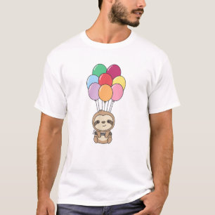 Faultier fliegt mit farbenfrohen Ballons Kawaii Fa T-Shirt