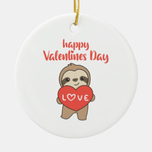 Faultier für Valentinstag Niedliche Tiere mit Herz Keramik Ornament