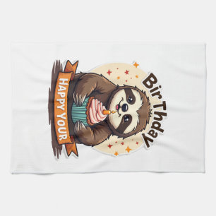 Faultier-Geburtstags-Shirt Vintage-Kuchen Tier-Gra Geschirrtuch
