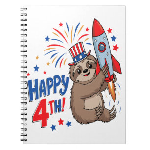 Faultier Glücklicher 4. Raketenfeuerwerk USA Notizblock