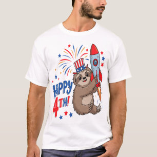 Faultier Glücklicher 4. Raketenfeuerwerk USA T-Shirt