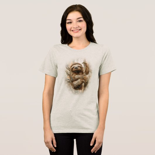 Faultier im Regenwald Tri-Blend Shirt (Vorderseite voll)