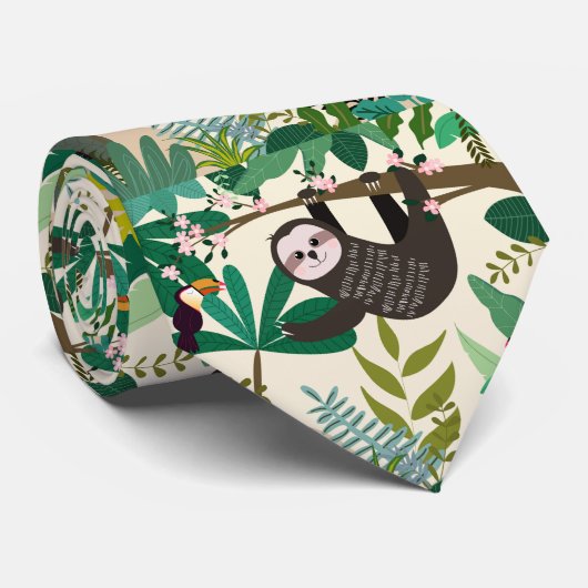 Faultier in Baumhand gezeichnetes Muster Krawatte  (Gerollt)