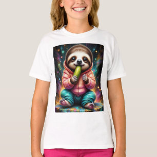 Faultier isst ein saures Gurke süßes Cartoon T-Shirt