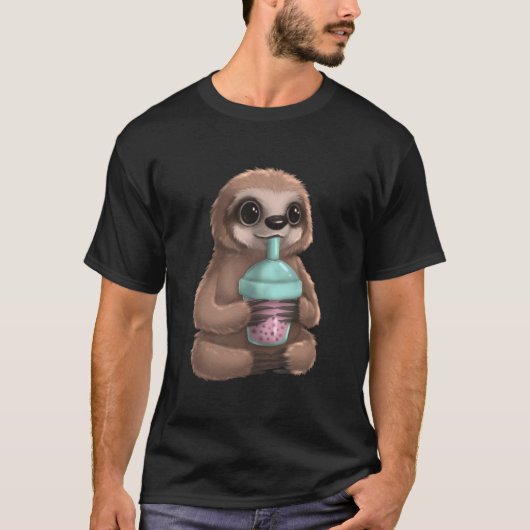 Faultier Kawaii Boba Bubble Milchtee Tapiokaperlen T-Shirt (Vorderseite)