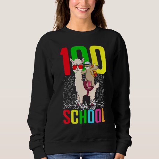Faultier Lama 100 Schultag für Lehrer Schüler Sweatshirt (Vorderseite)