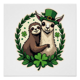 Faultier Lama St Patricks Day Vintage Glücksshirt Poster