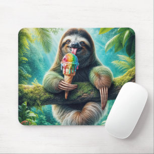Faultier Licking a Rainbow Ice Creme Cone Mousepad