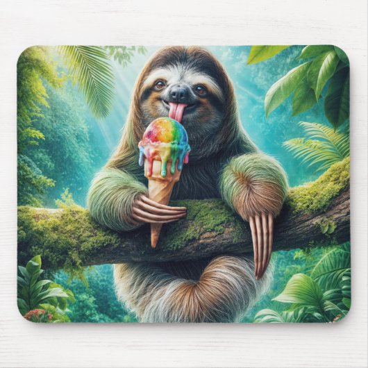 Faultier Licking a Rainbow Ice Creme Cone Mousepad (Vorne)