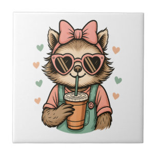 Faultier Mädchen Kaffeeliebhaberin Fliese
